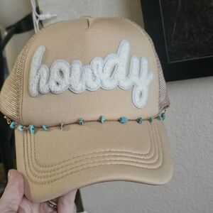 Tan 'Howdy' Cap with Beaded Detail